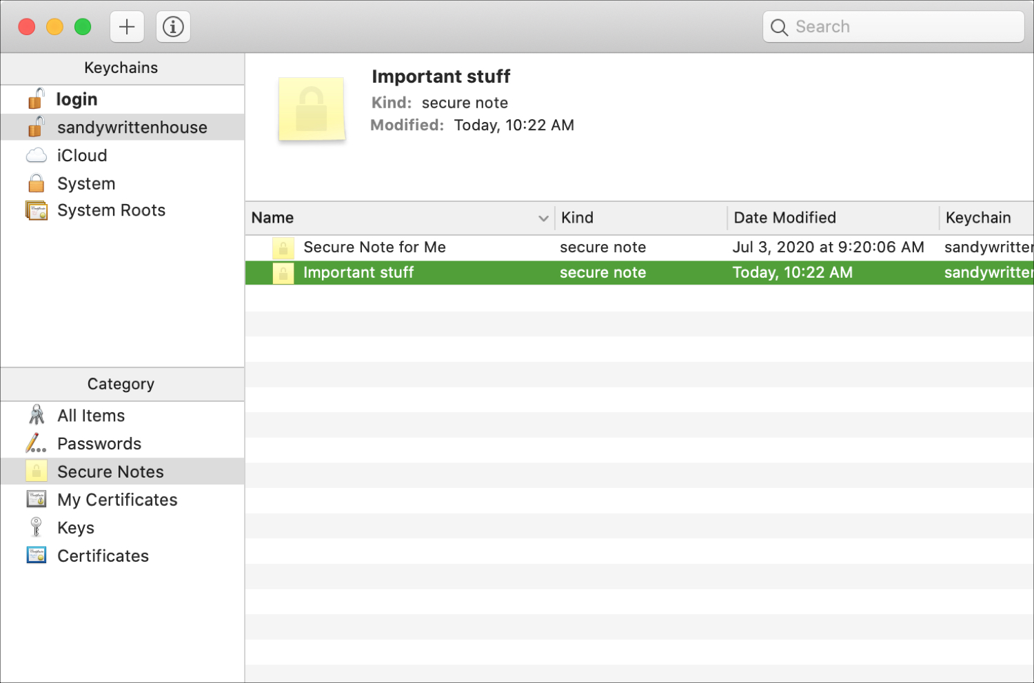 Secure Notes in Keychain Access