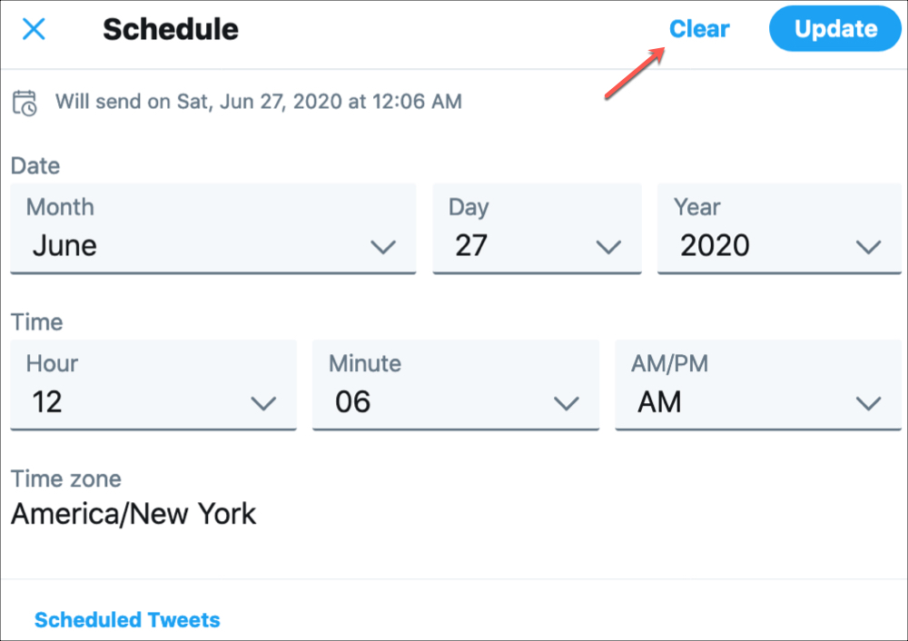 Twitter Clear Scheduled Tweet