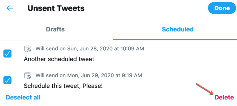 Twitter Delete Scheduled Tweet