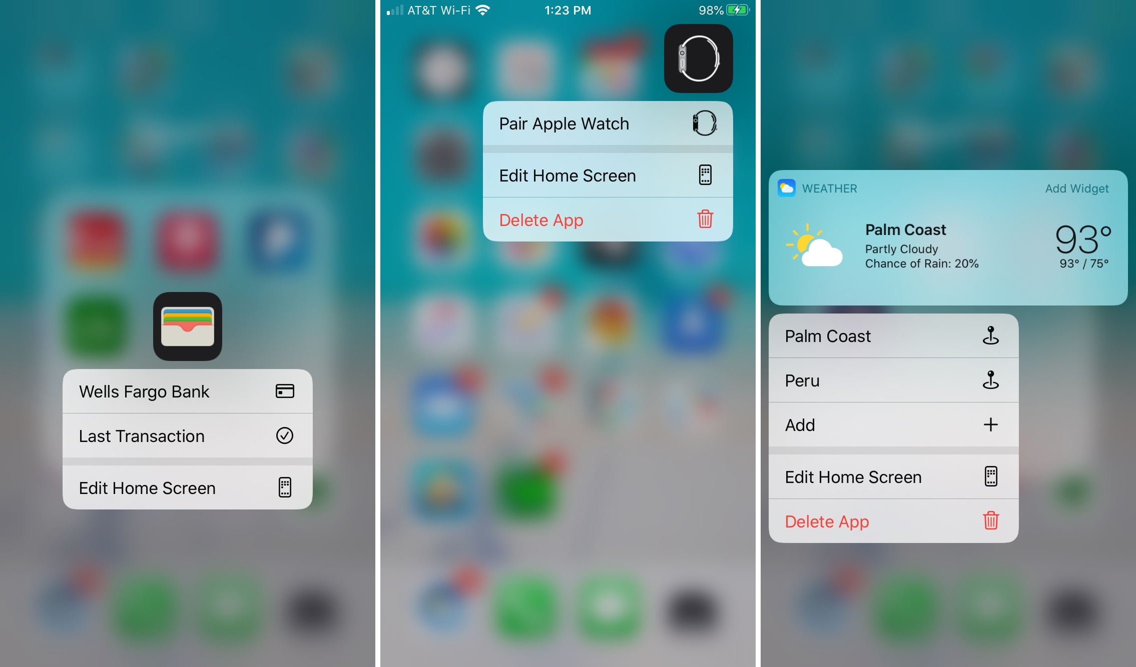 Wallet Watch Weather - Long Press Shortcuts