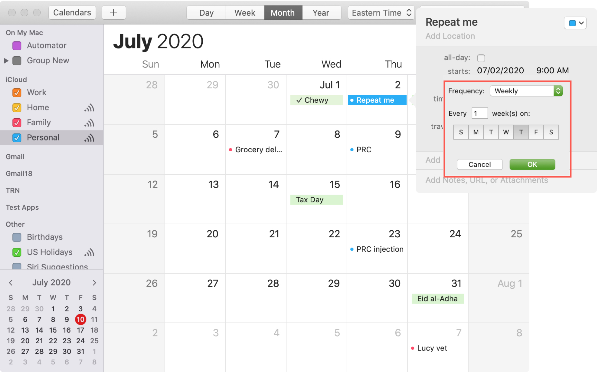 Create Custom Repeating Event Calendar Mac