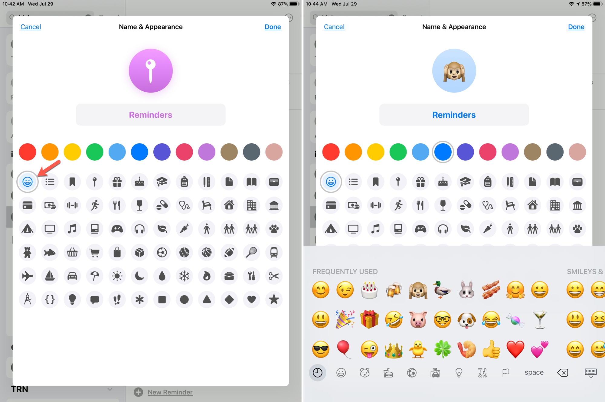 Emojis in Reminders Lists