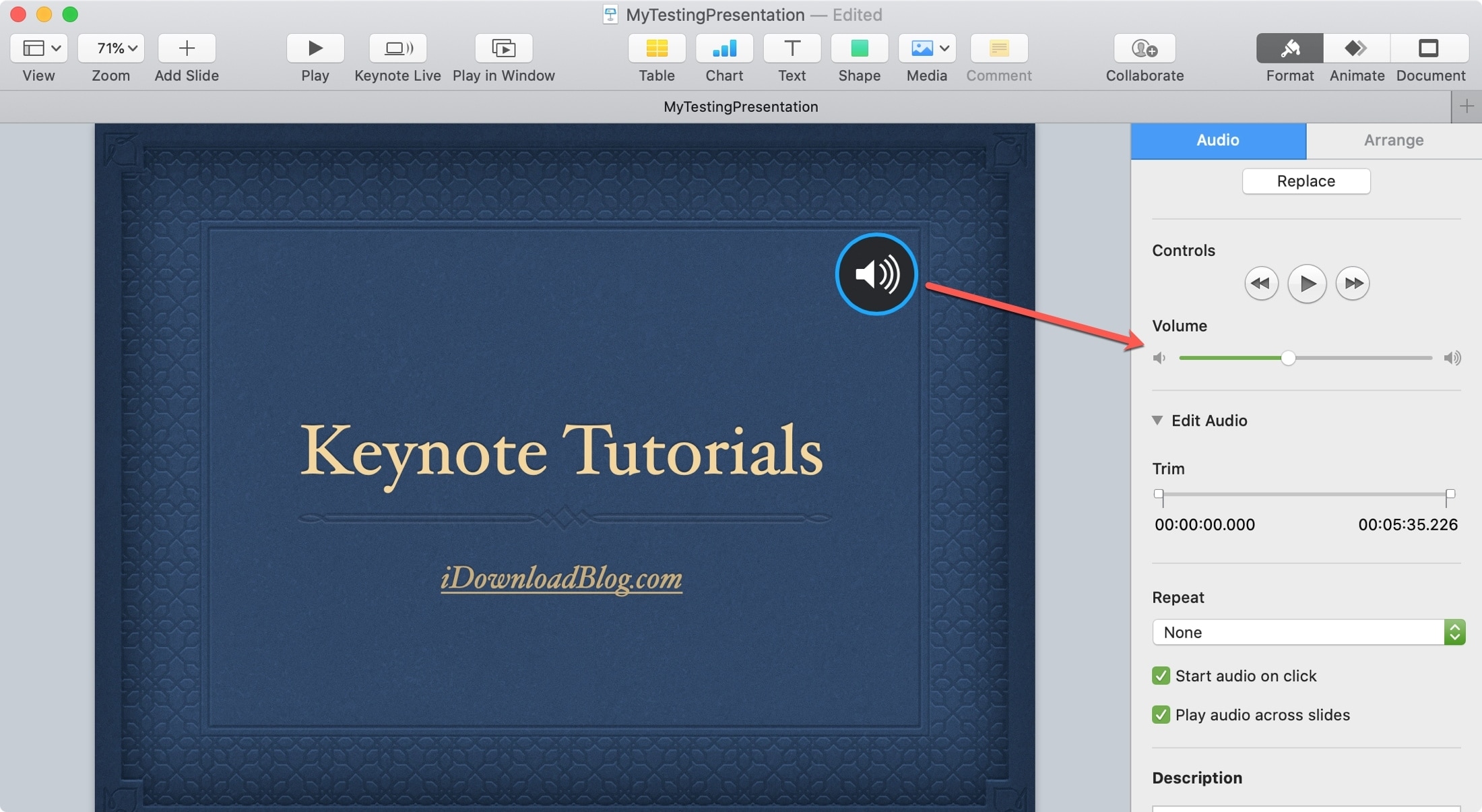 Keynote Mac Adjust Volume Audio