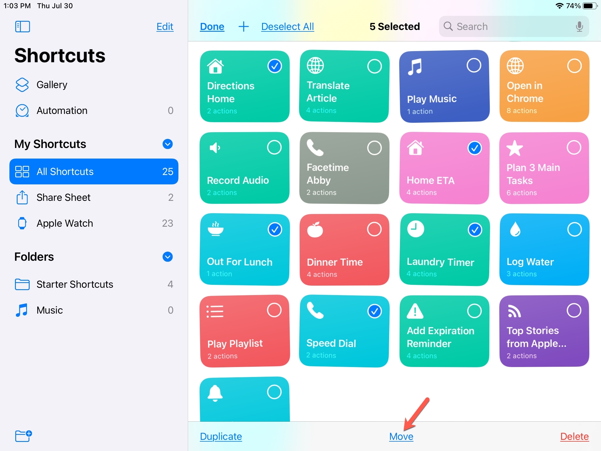 Select Multiple Shortcuts iPad