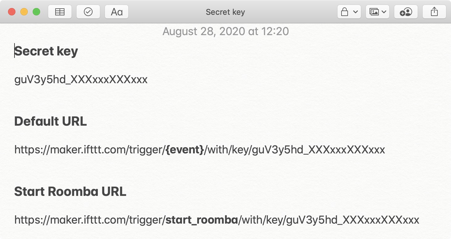 Start roomba URL note