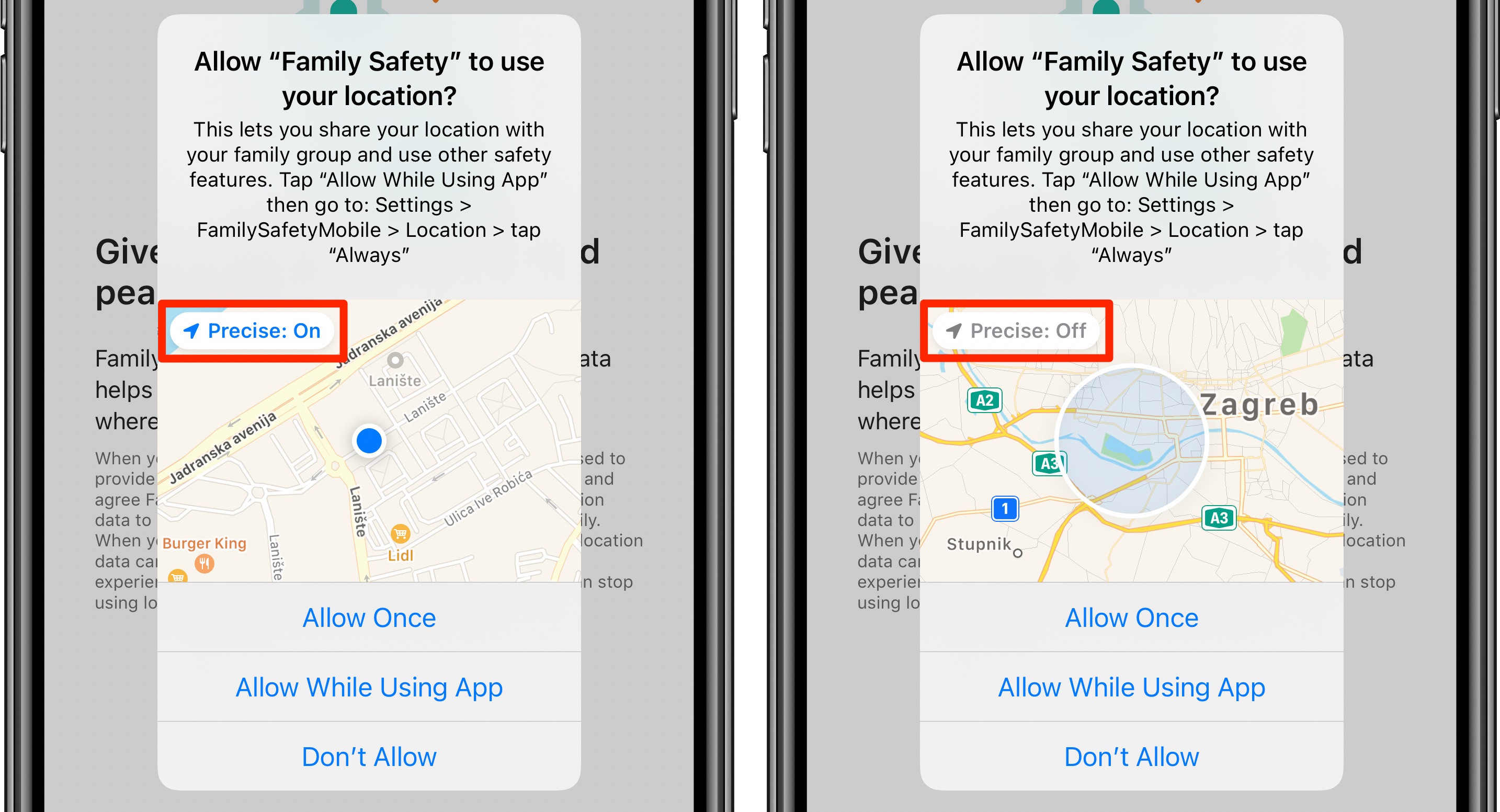 Widget location access iPhone - sharing approximate location