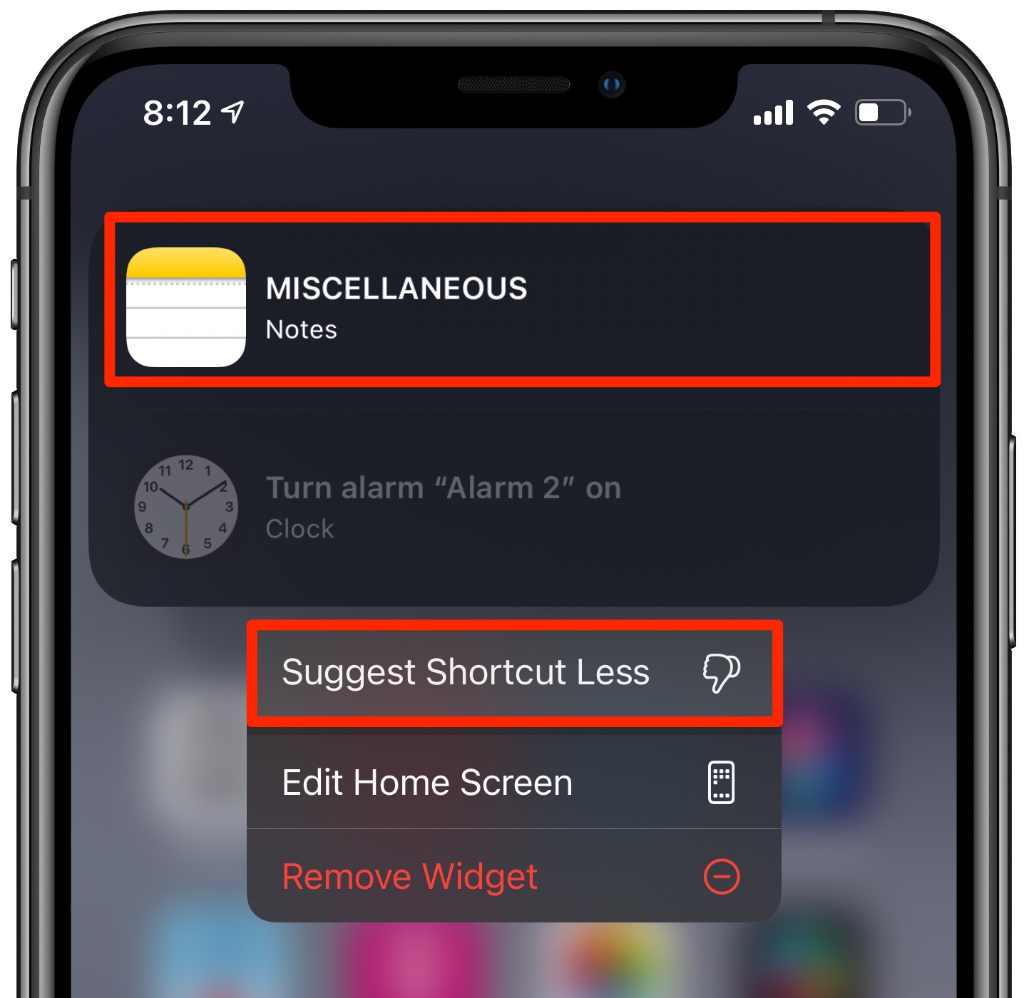 Suggesting the Notes shortcuts less on the Home screen