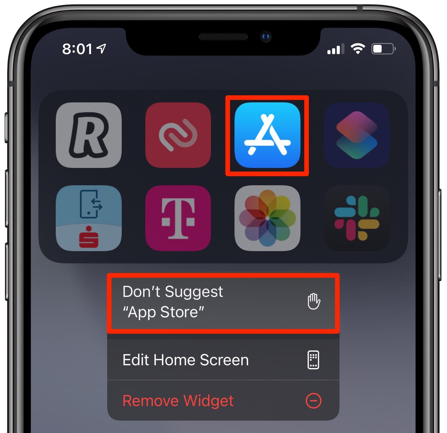 Siri Suggestions widget - telling Siri to stop suggesting App Store on the Home screen
