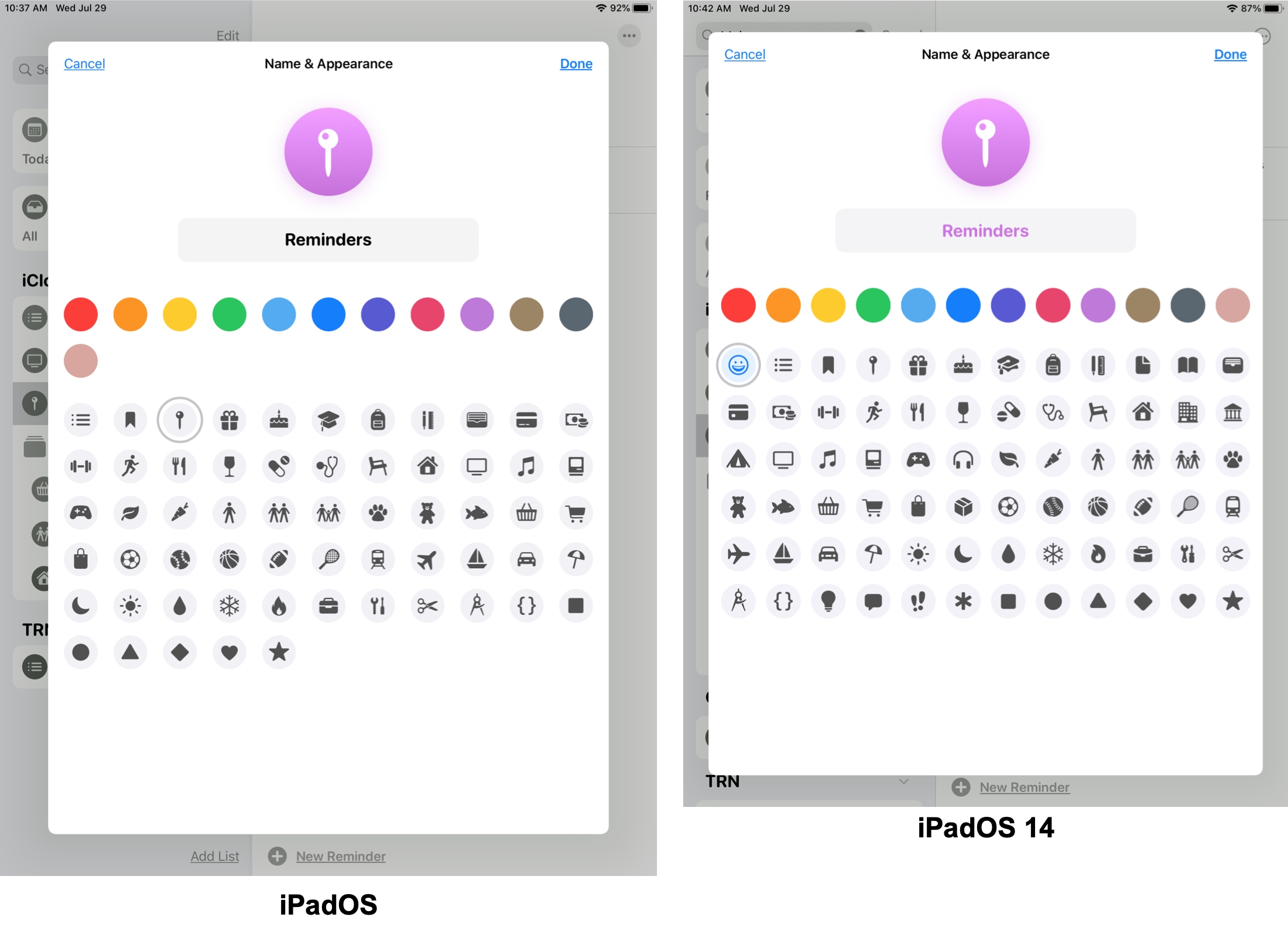 iPadOS vs iPadOS 14 Reminders