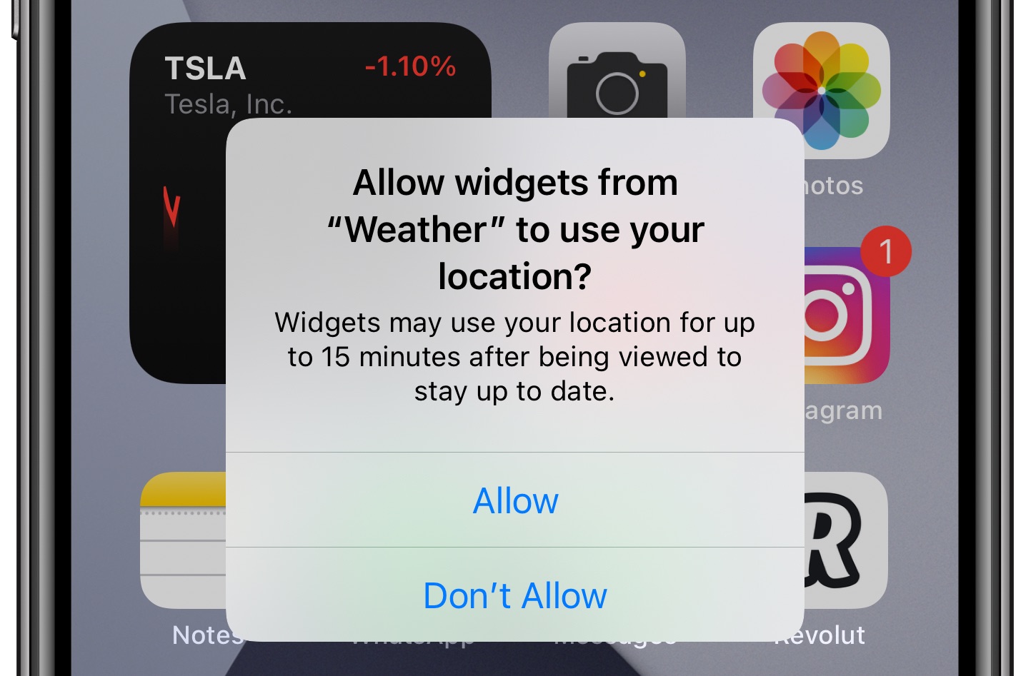 Widget location permissions iPhone - Home screen permission prompt
