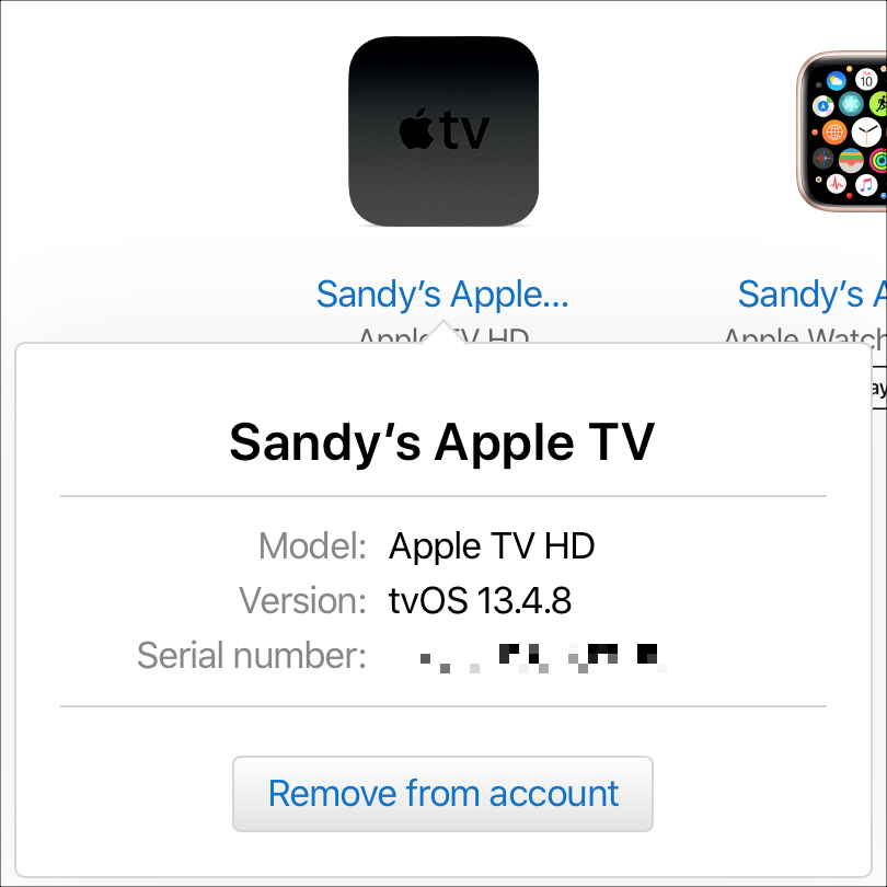 Apple TV Serial Number on the Apple ID Website