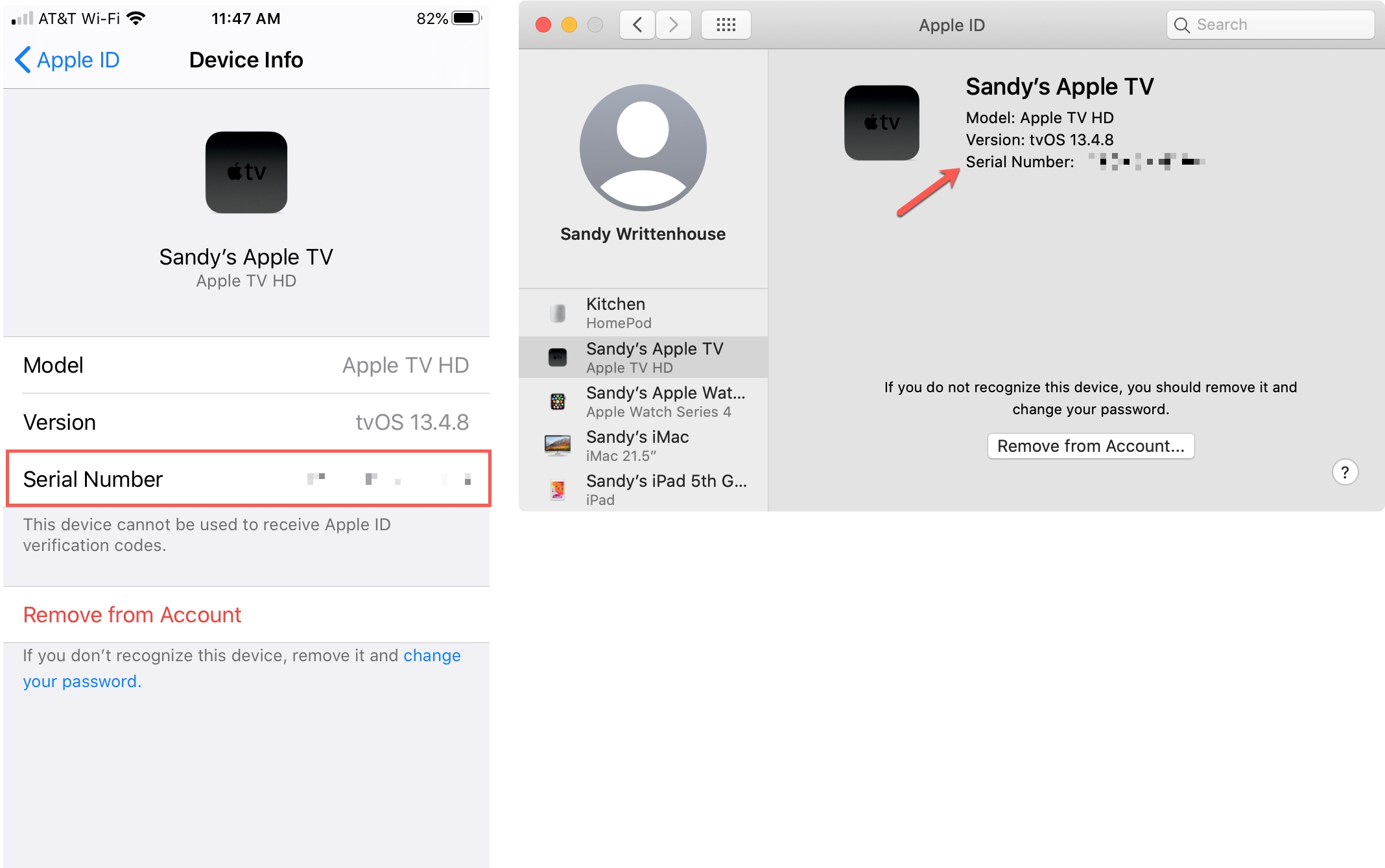 Apple TV Serial Number on iPhone and Mac