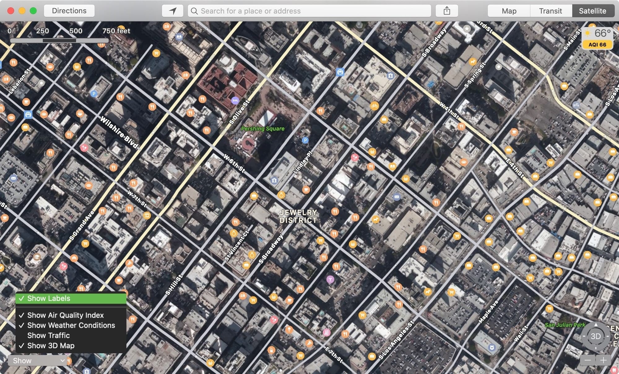 Maps on Mac Show Labels Satellite