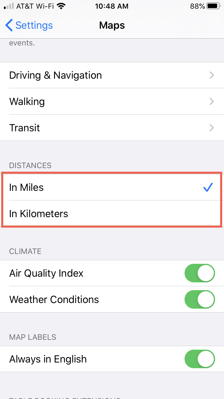 Maps on iPhone Change Distance Unit