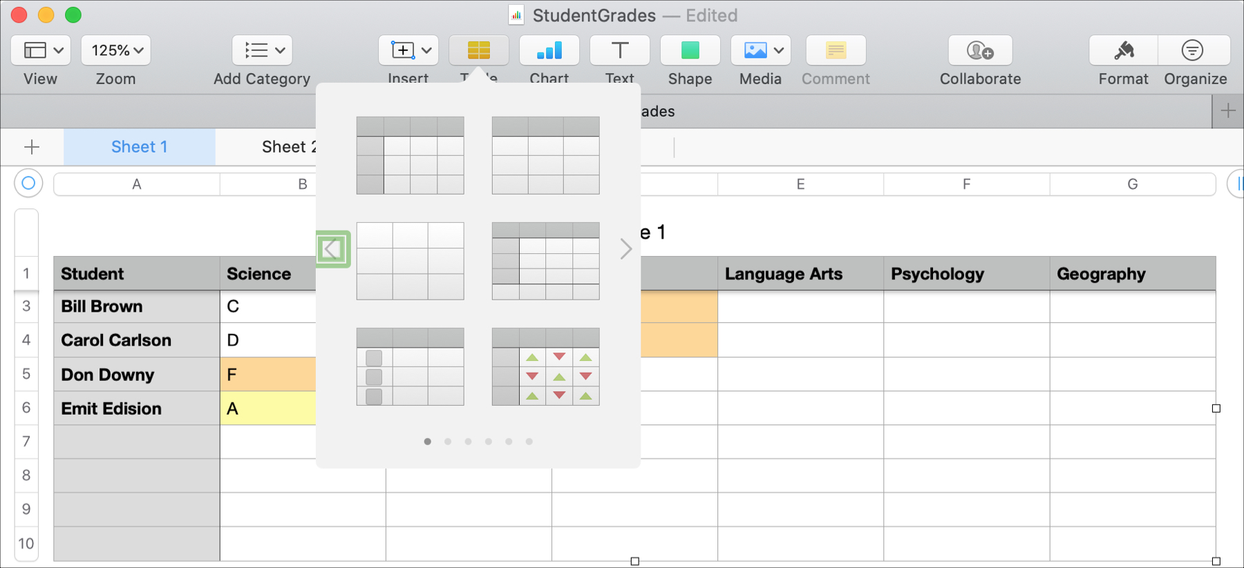 Numbers Mac Add Table