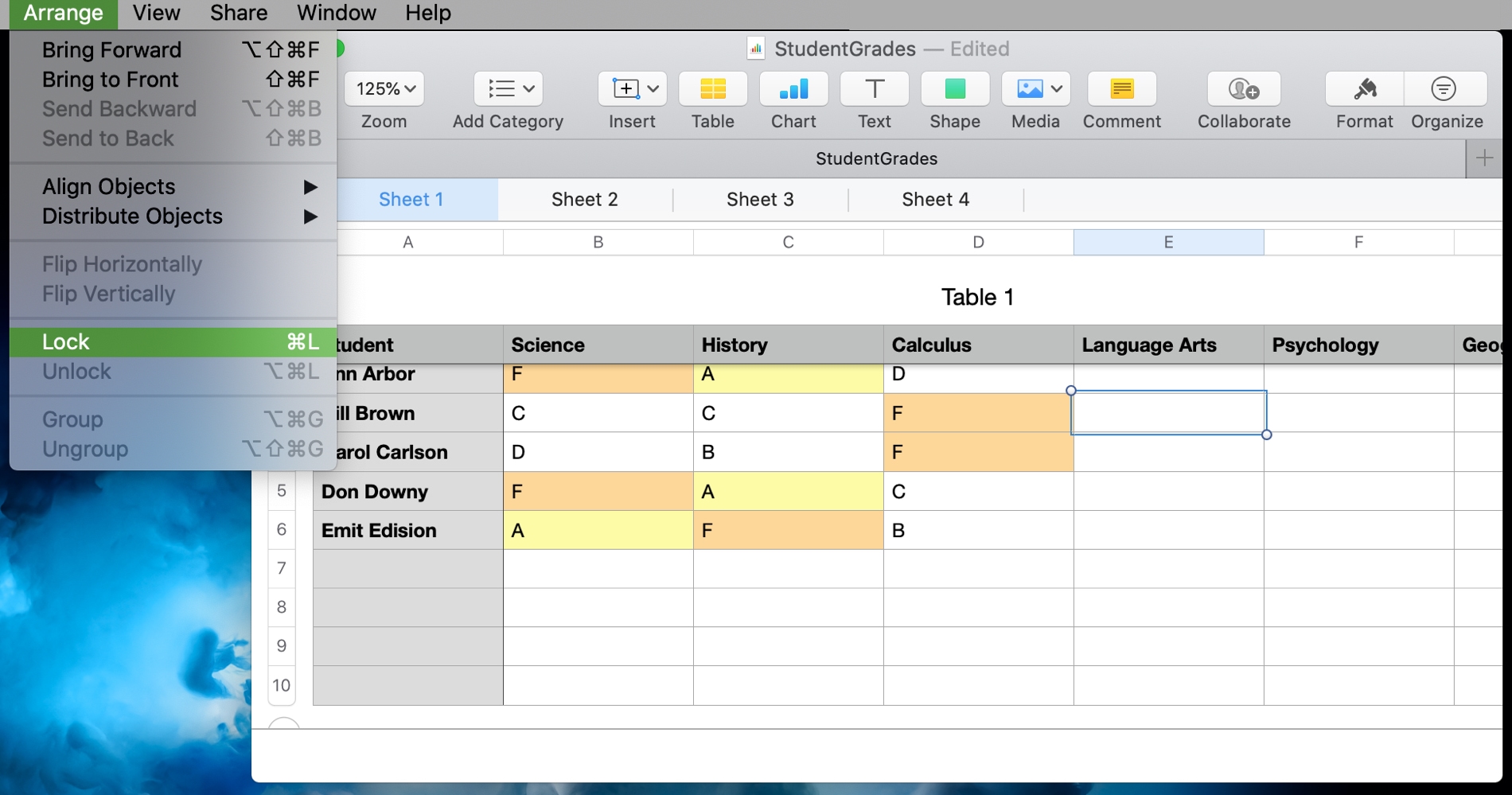 Numbers Mac Lock Table