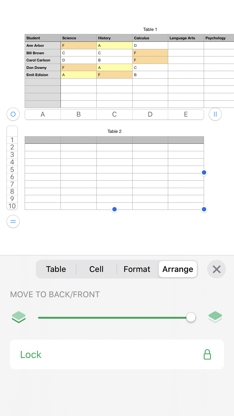 Numbers iPhone Lock Table