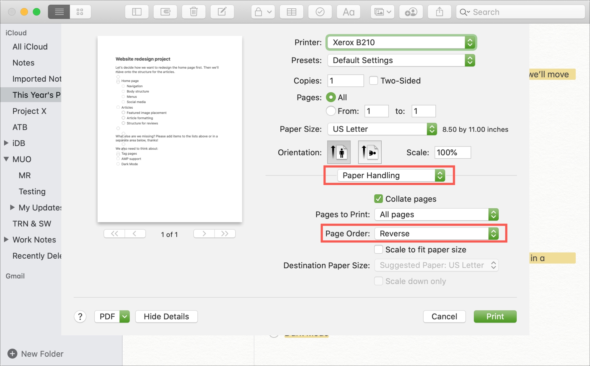 Reverse Page Order to Print on Mac