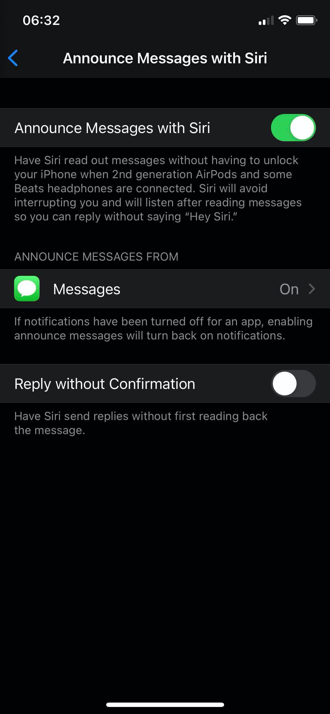turn off announce messages airpods