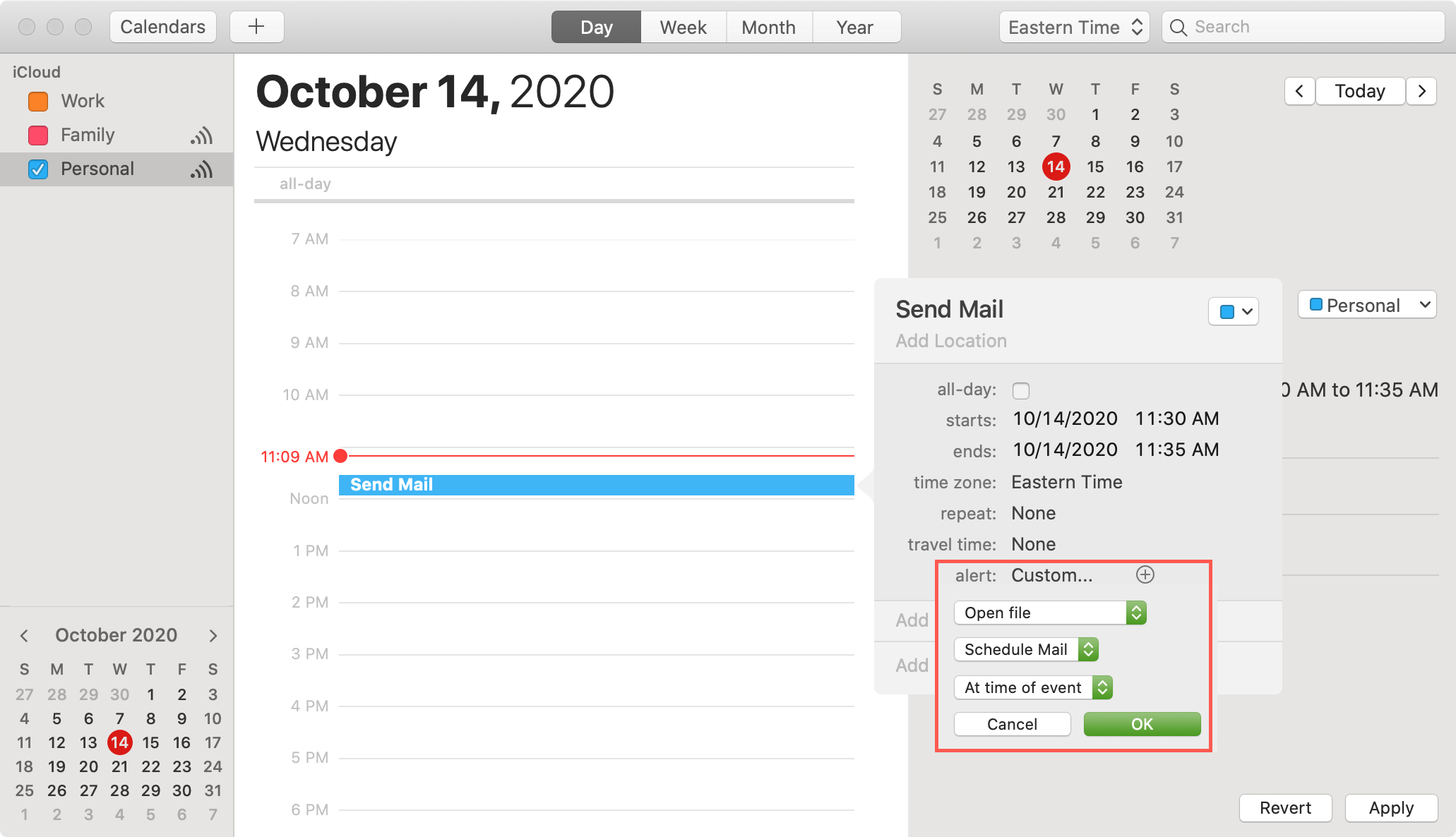 Calendar to Schedule Mail Using the Automator Application