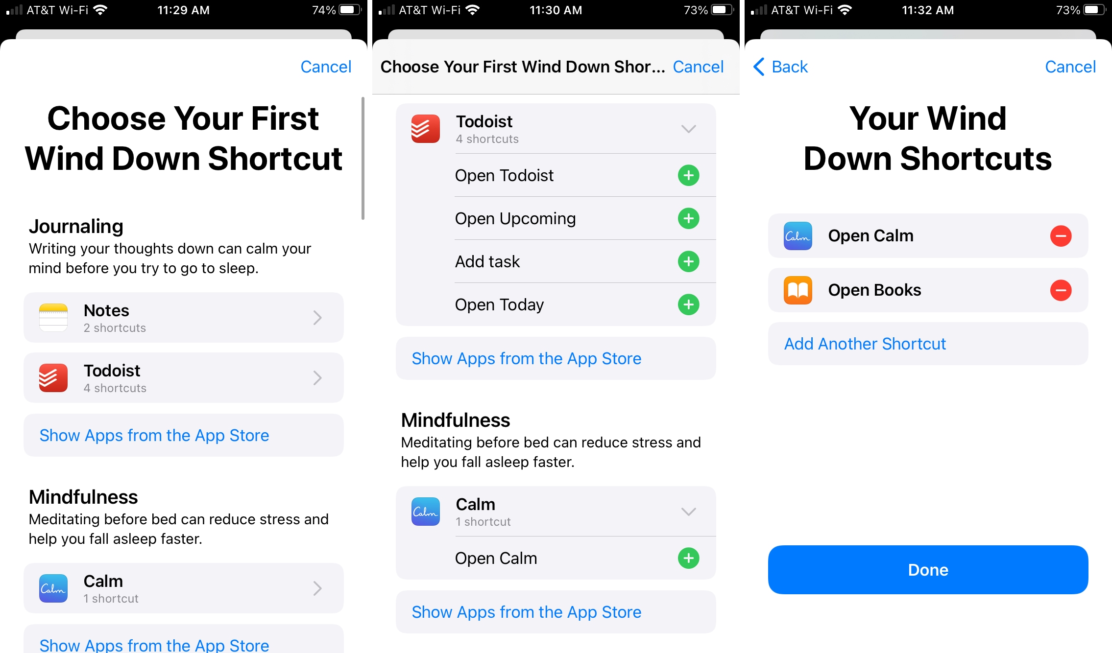 Choose Wind Down Shortcuts