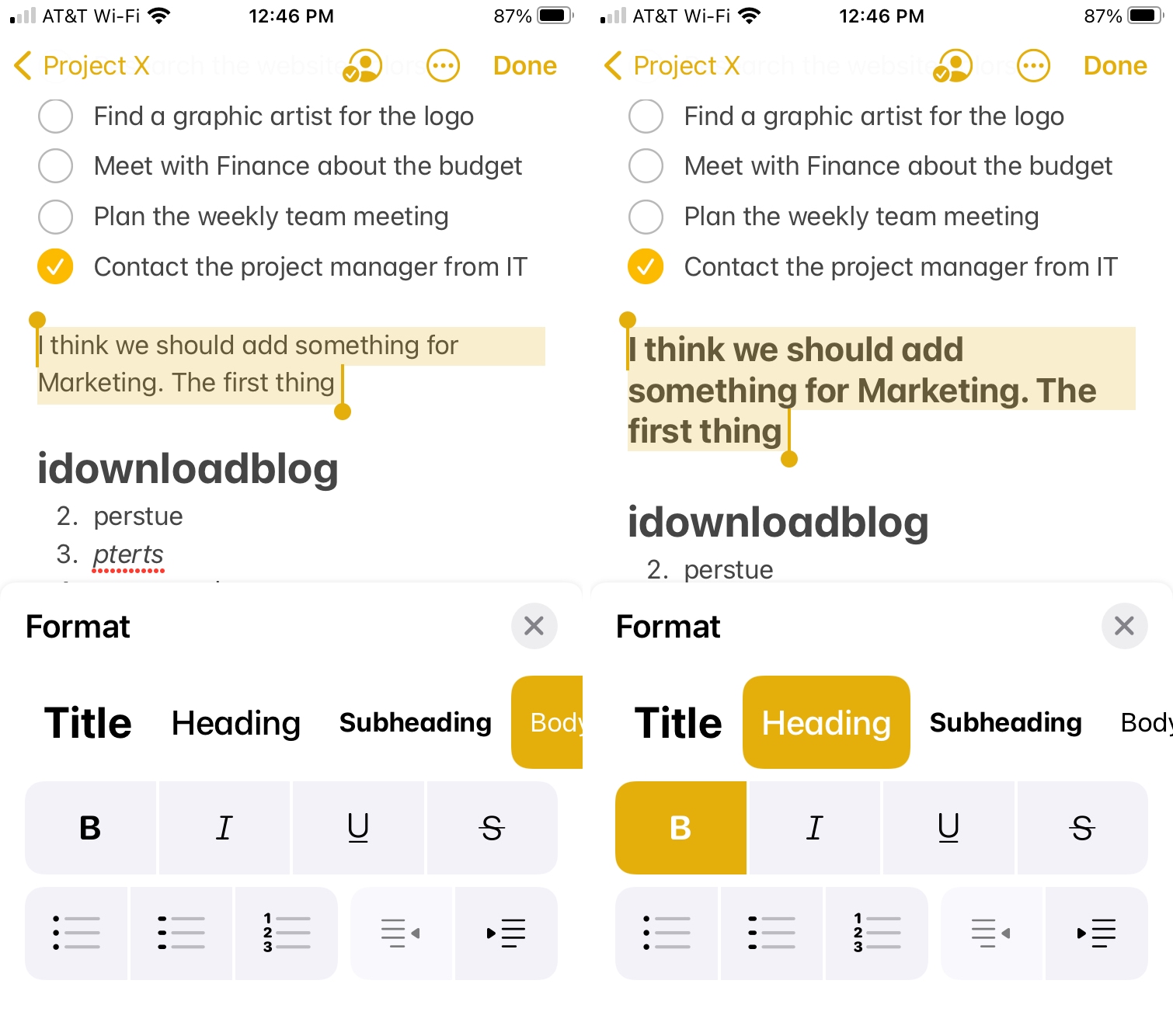Format Text in Notes on iPhone