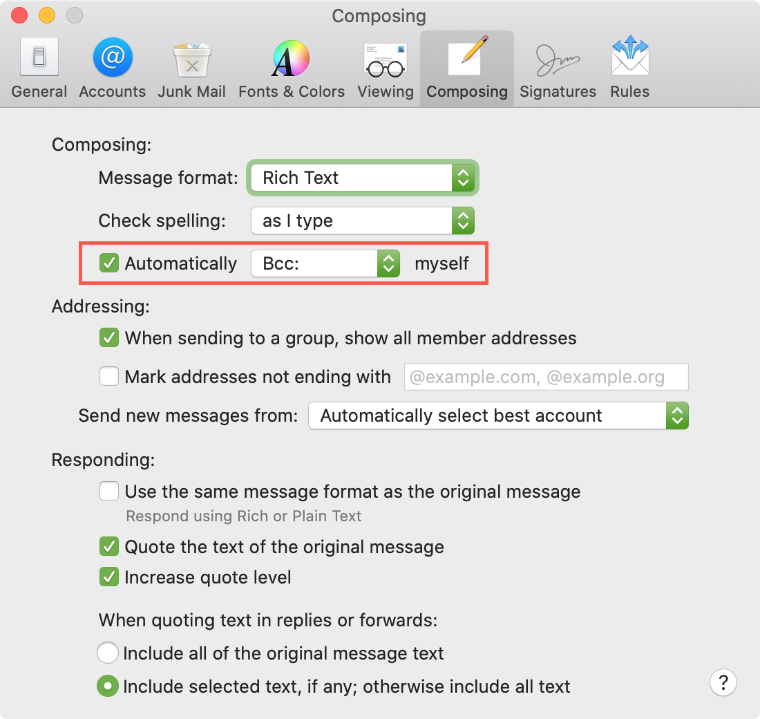 Mail on Mac Always Bcc Myself