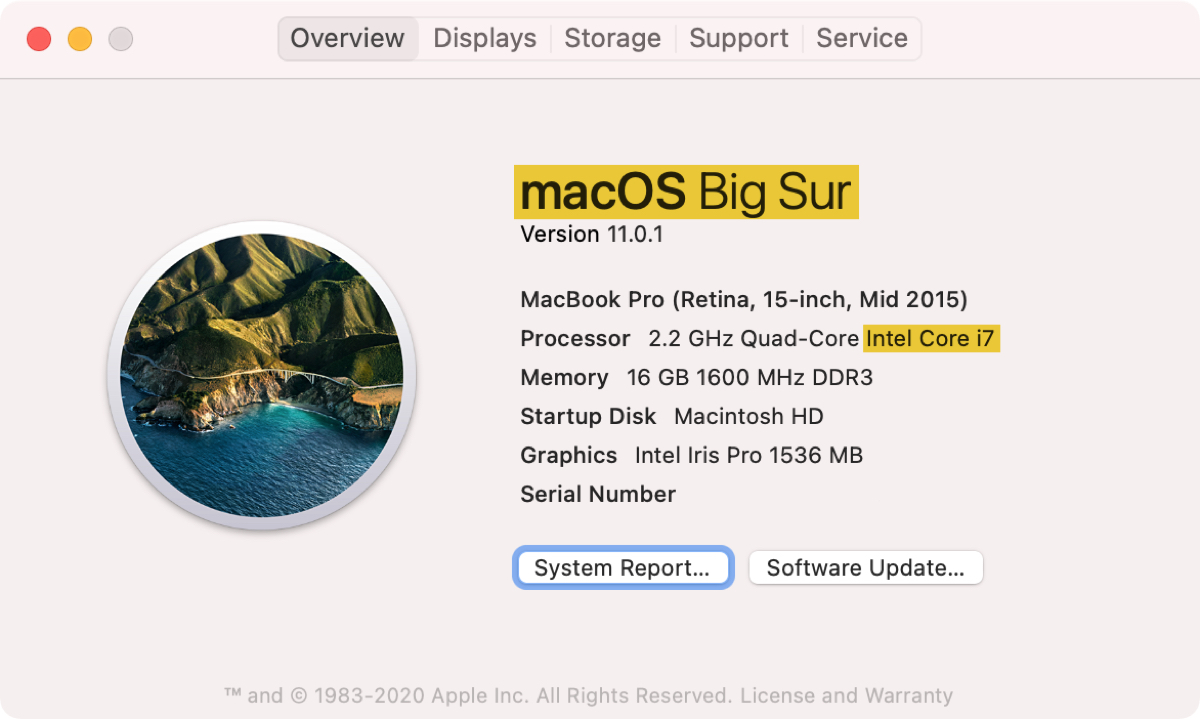 About This Mac Big Sur Intel