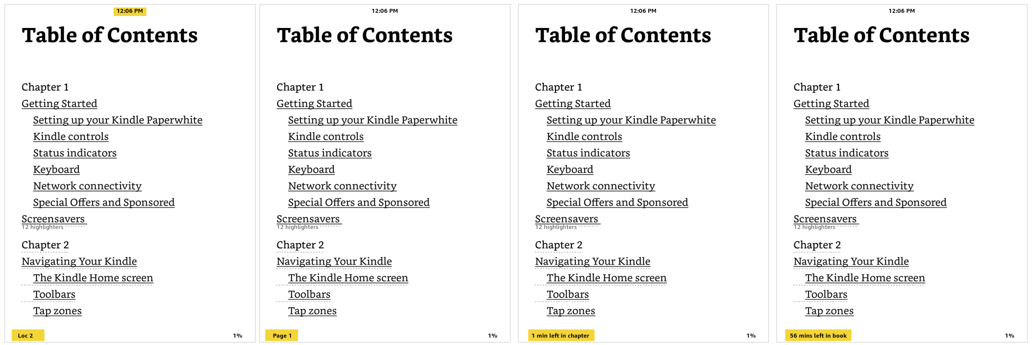 Kindle Reading Progress Per Page and Clock