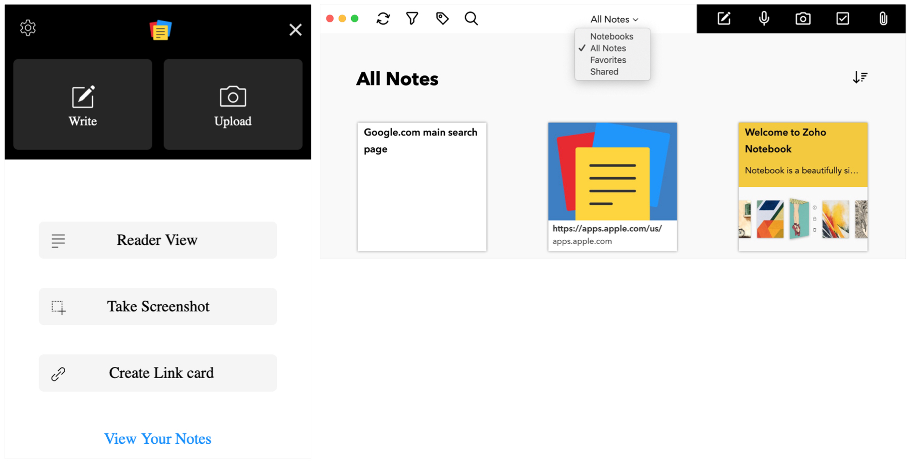 Notebook Zoho Safari Extension for Notes