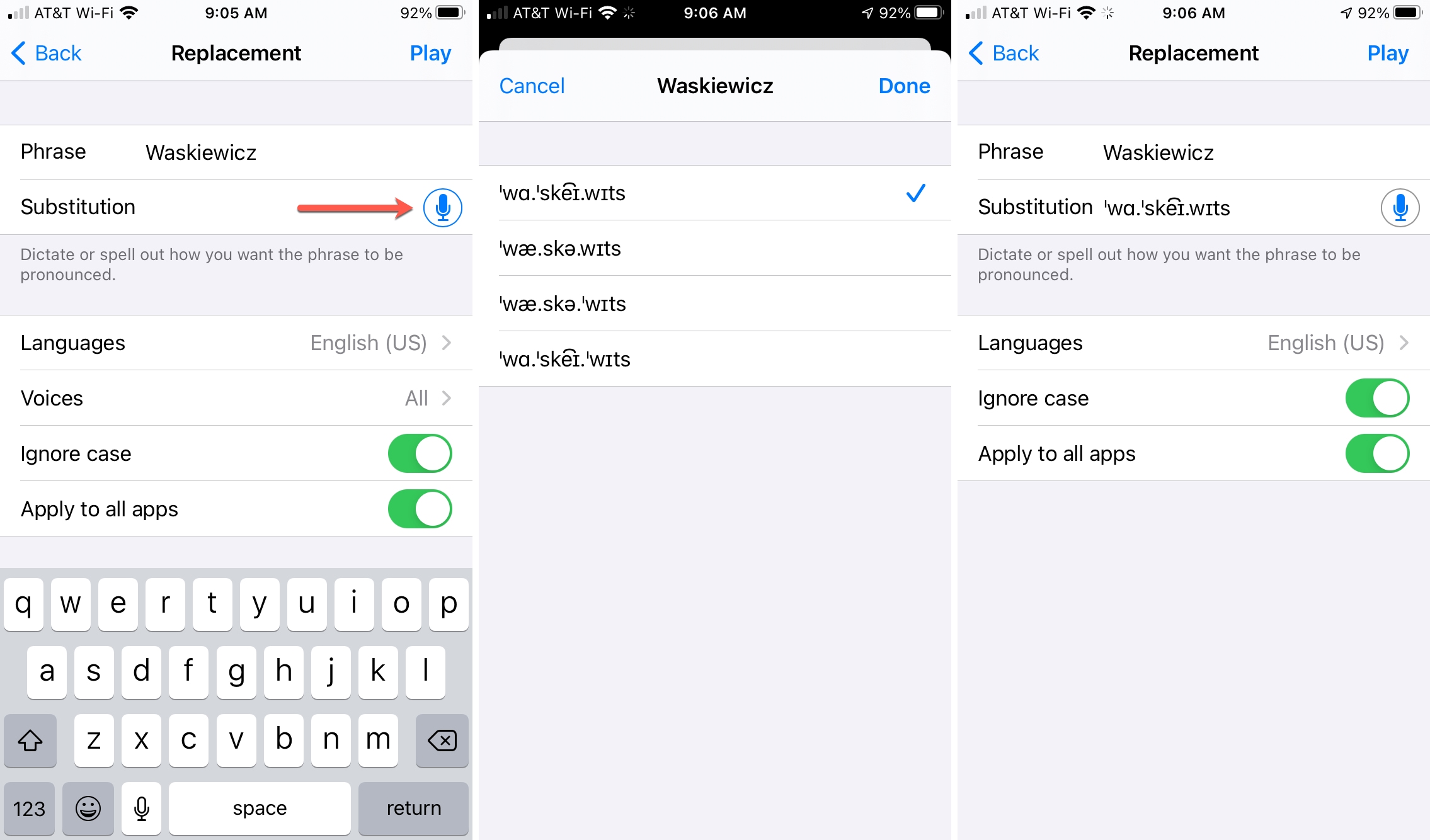 Replacement Pronunciation on iPhone