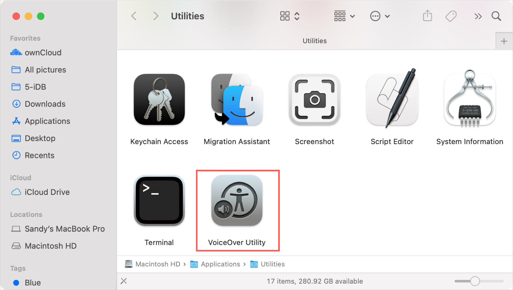 Utilities Folder VoiceOver Utility