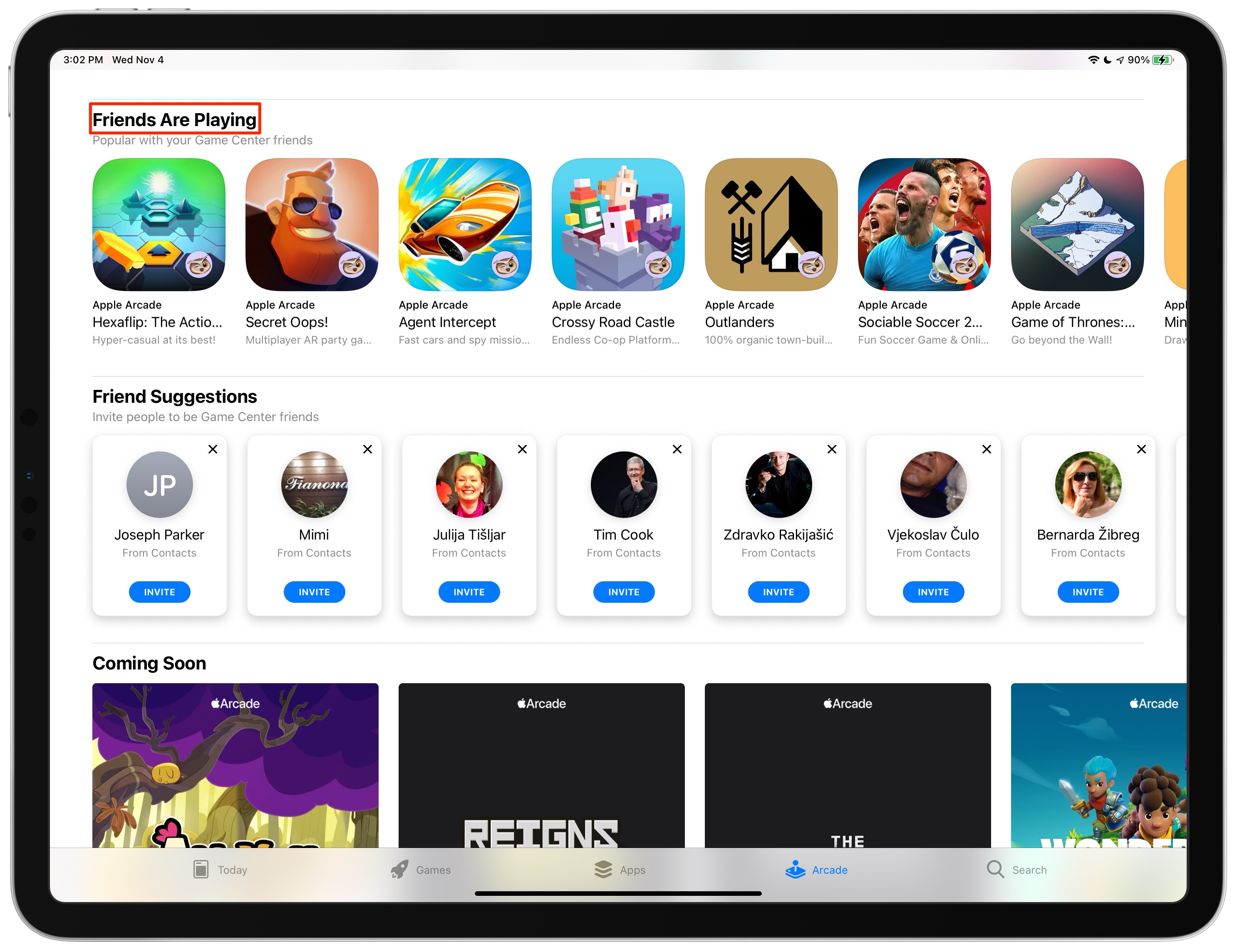 Apple Arcade friends are playing section - iPad screenshot
