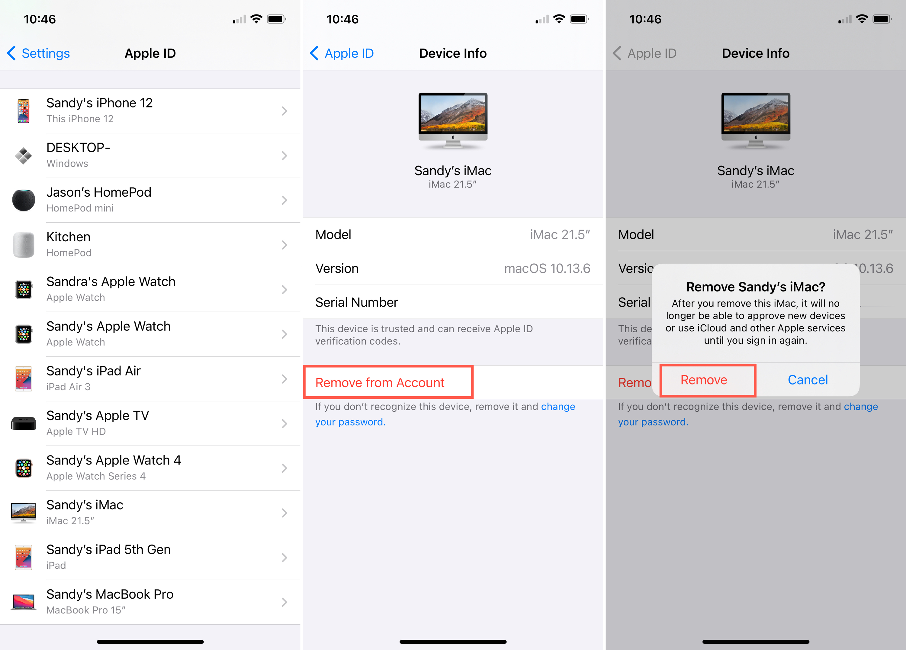 Apple ID Device List Remove on iPhone