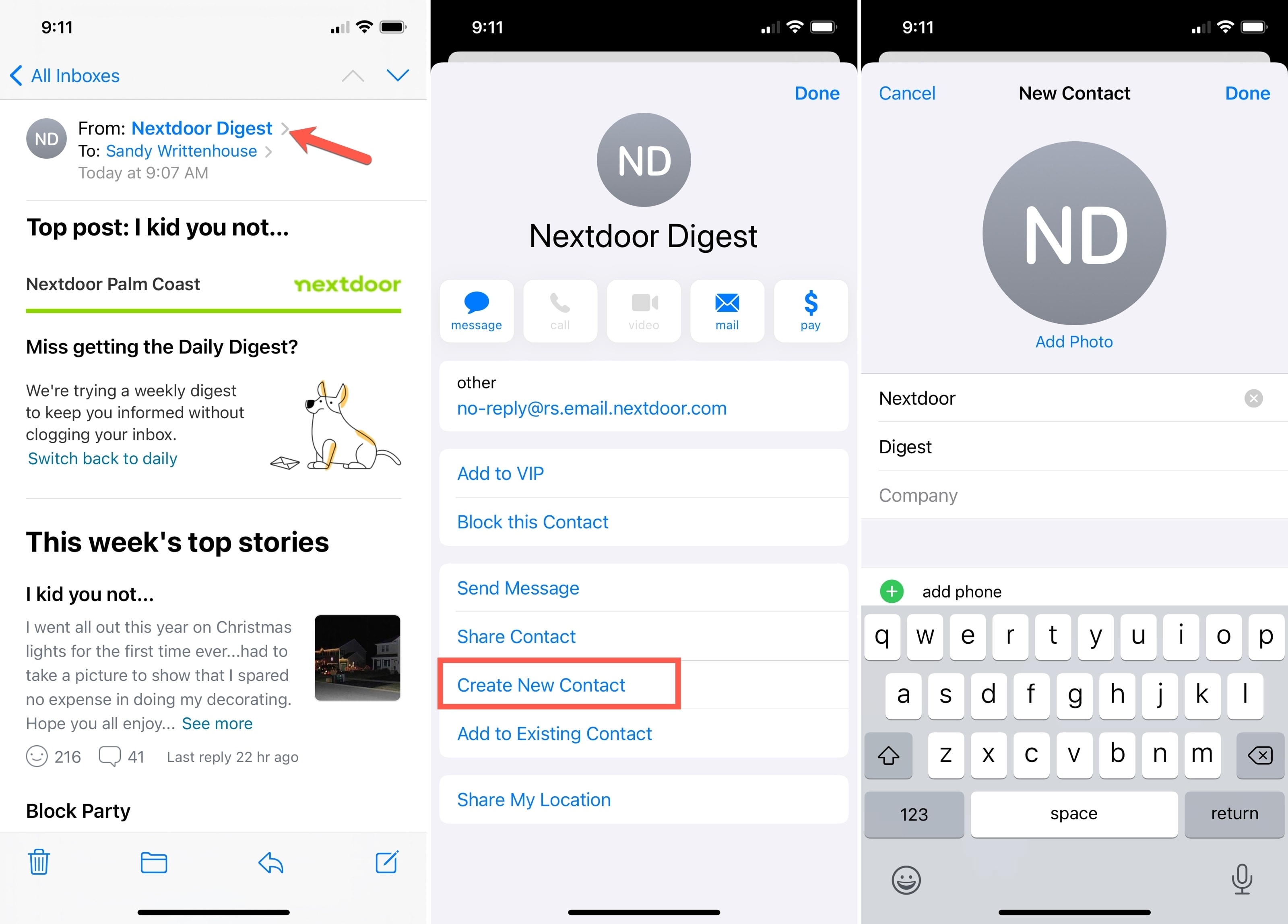Create New Contact Mail App iPhone