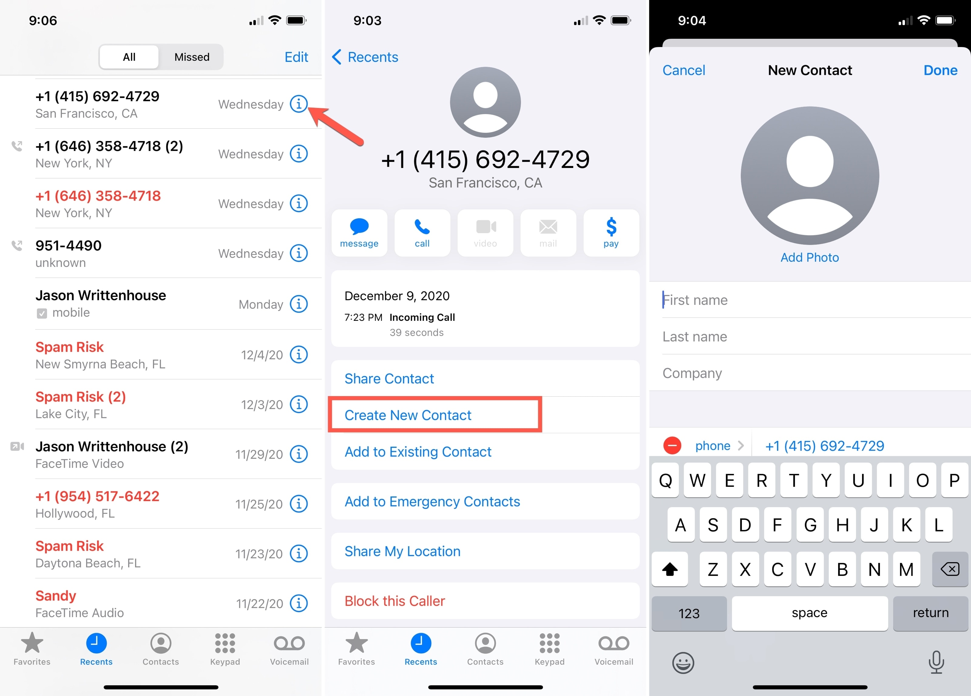 Create New Contact Phone App iPhone