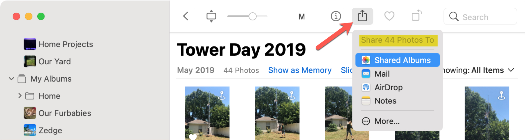 Mac Photos Share Button and Shared Albums