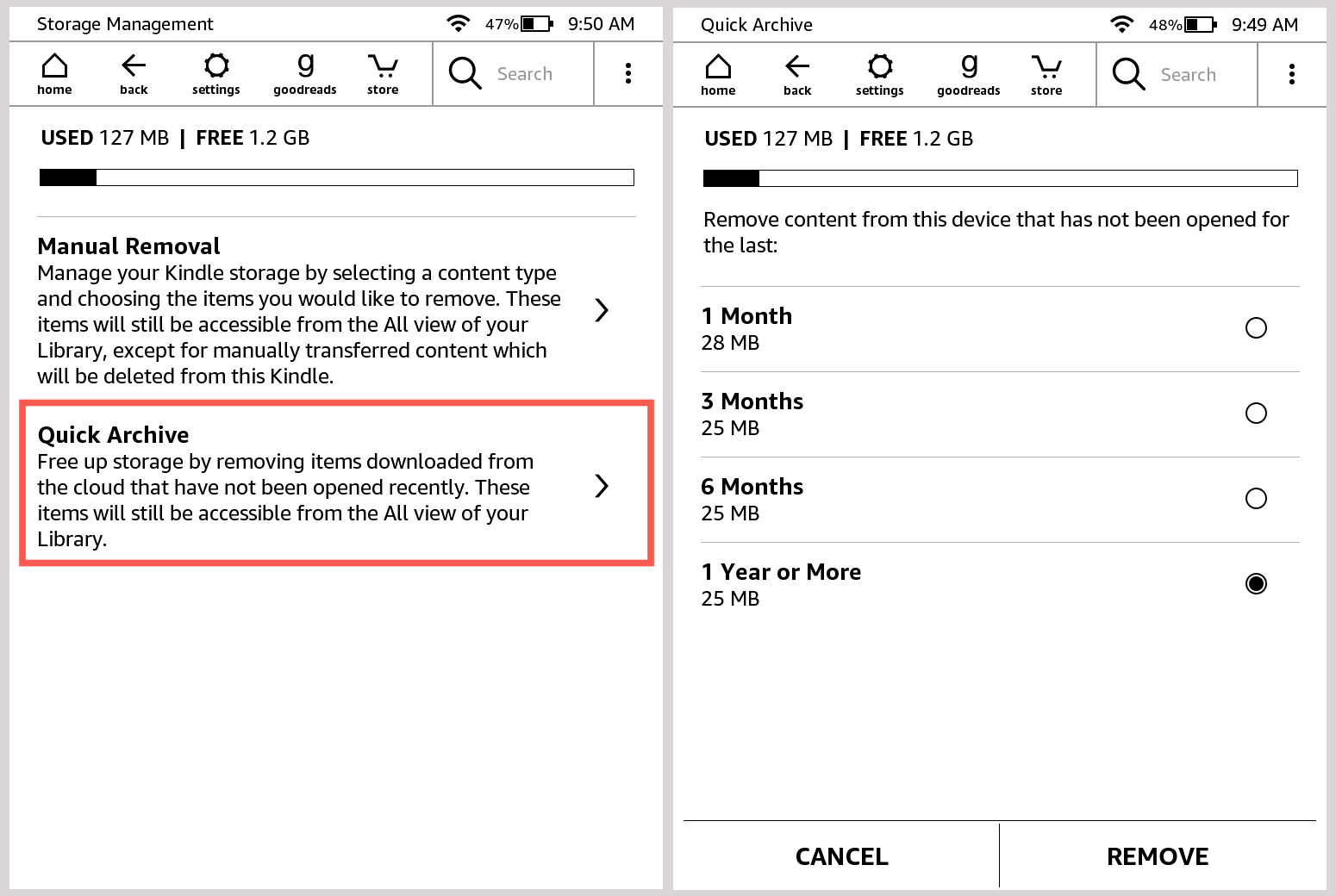 Quick Archive on Kindle Paperwhite