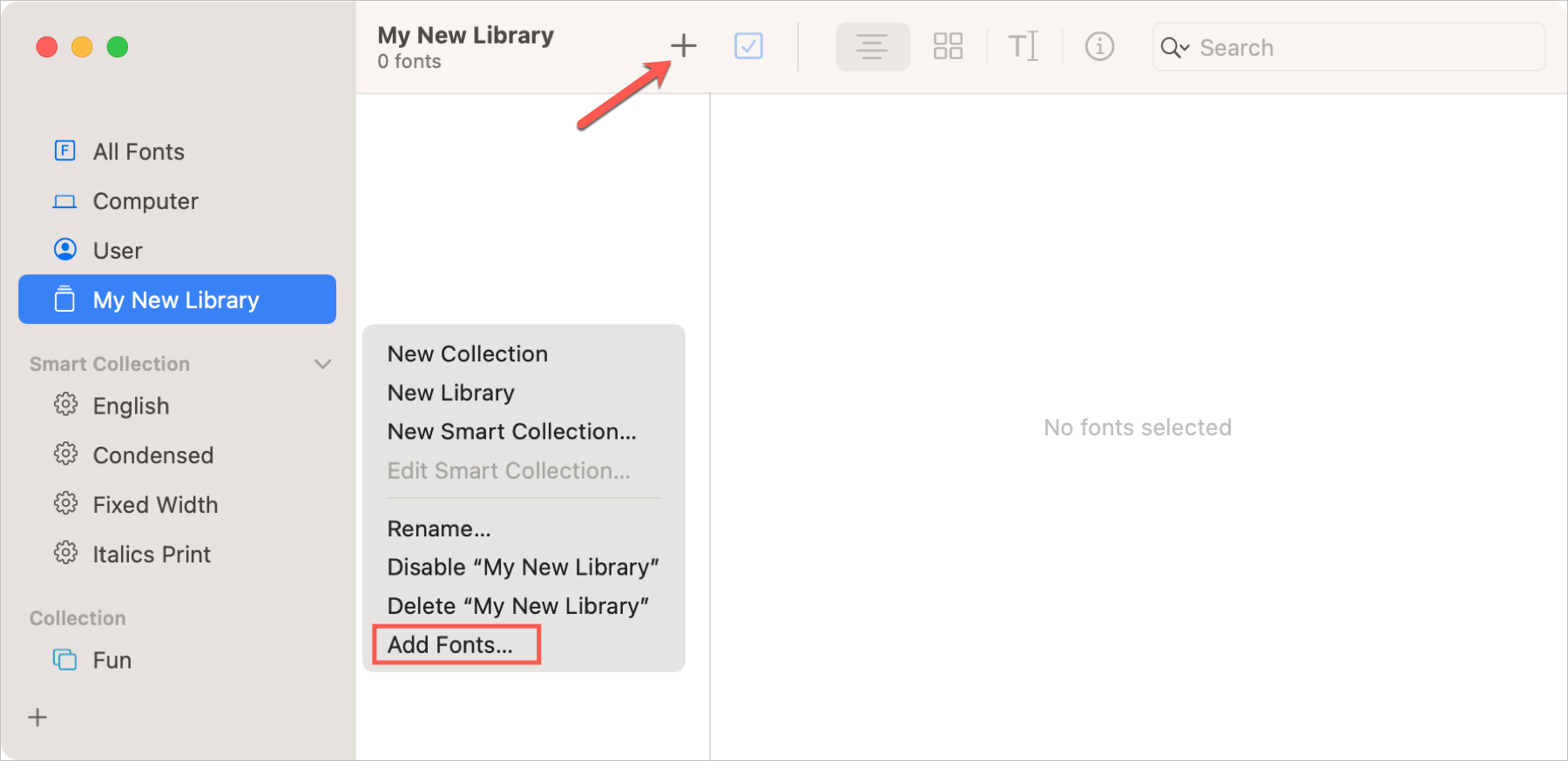 Add Fonts to New Library