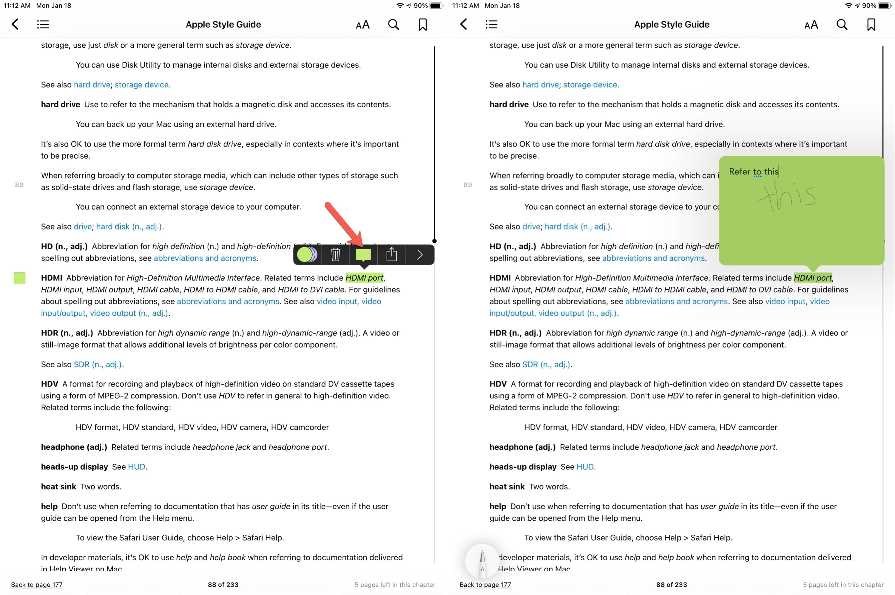 Add Note Highlight in Books with Apple Pencil