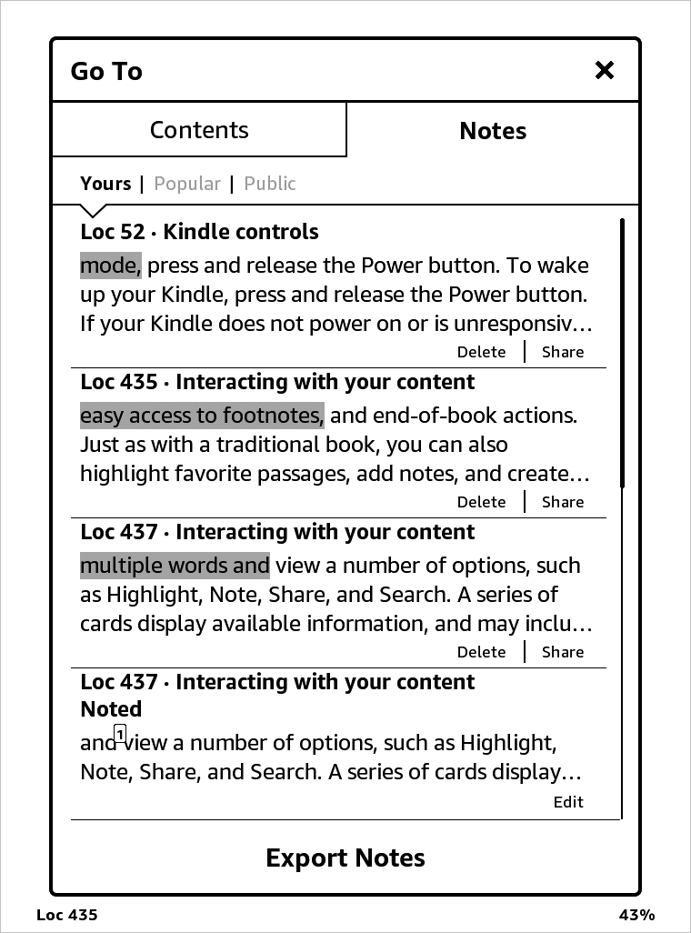 All Notes on Kindle Paperwhite