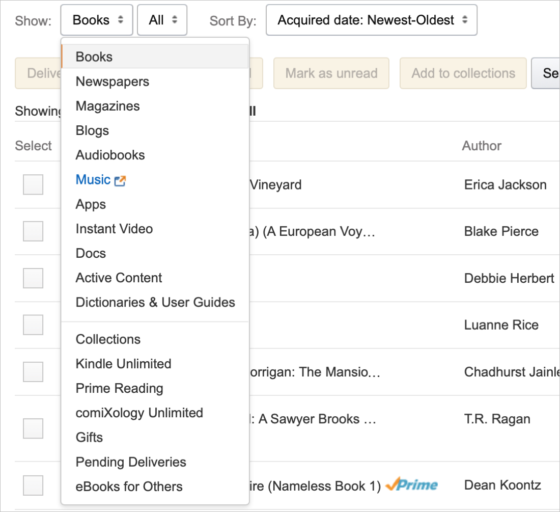 Amazon Filter Kindle Content