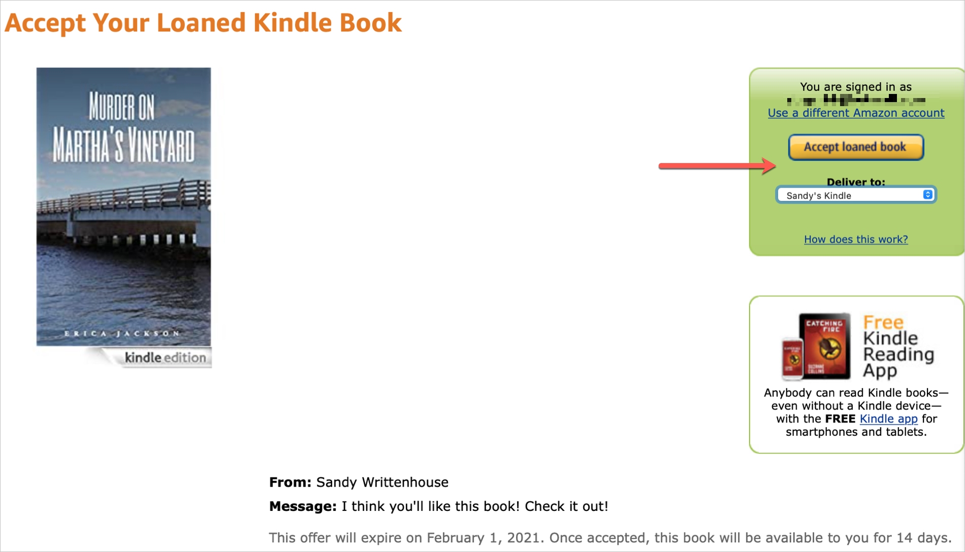 Amazon Kindle Accept Loaned Book