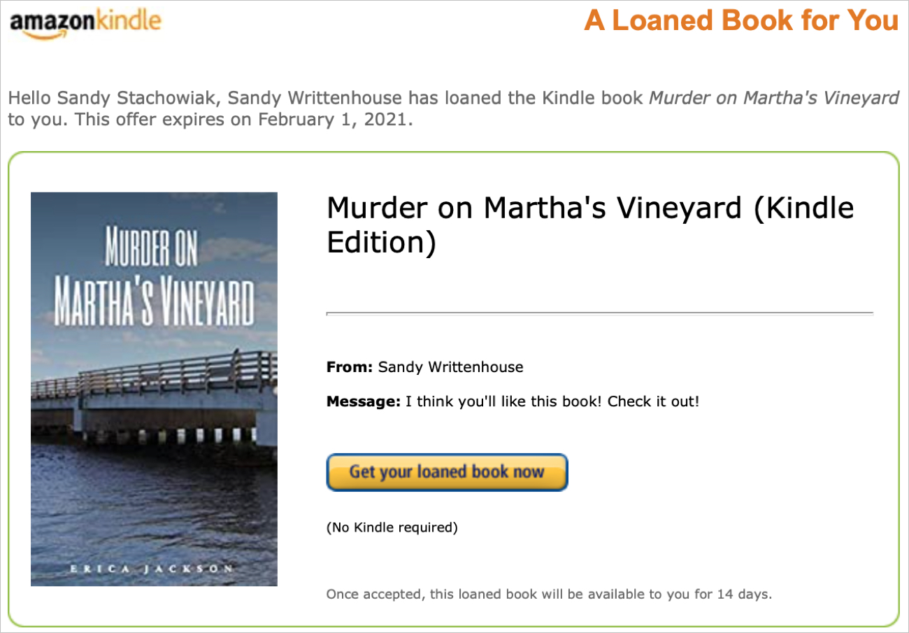 Amazon Kindle Email for Loaned Book