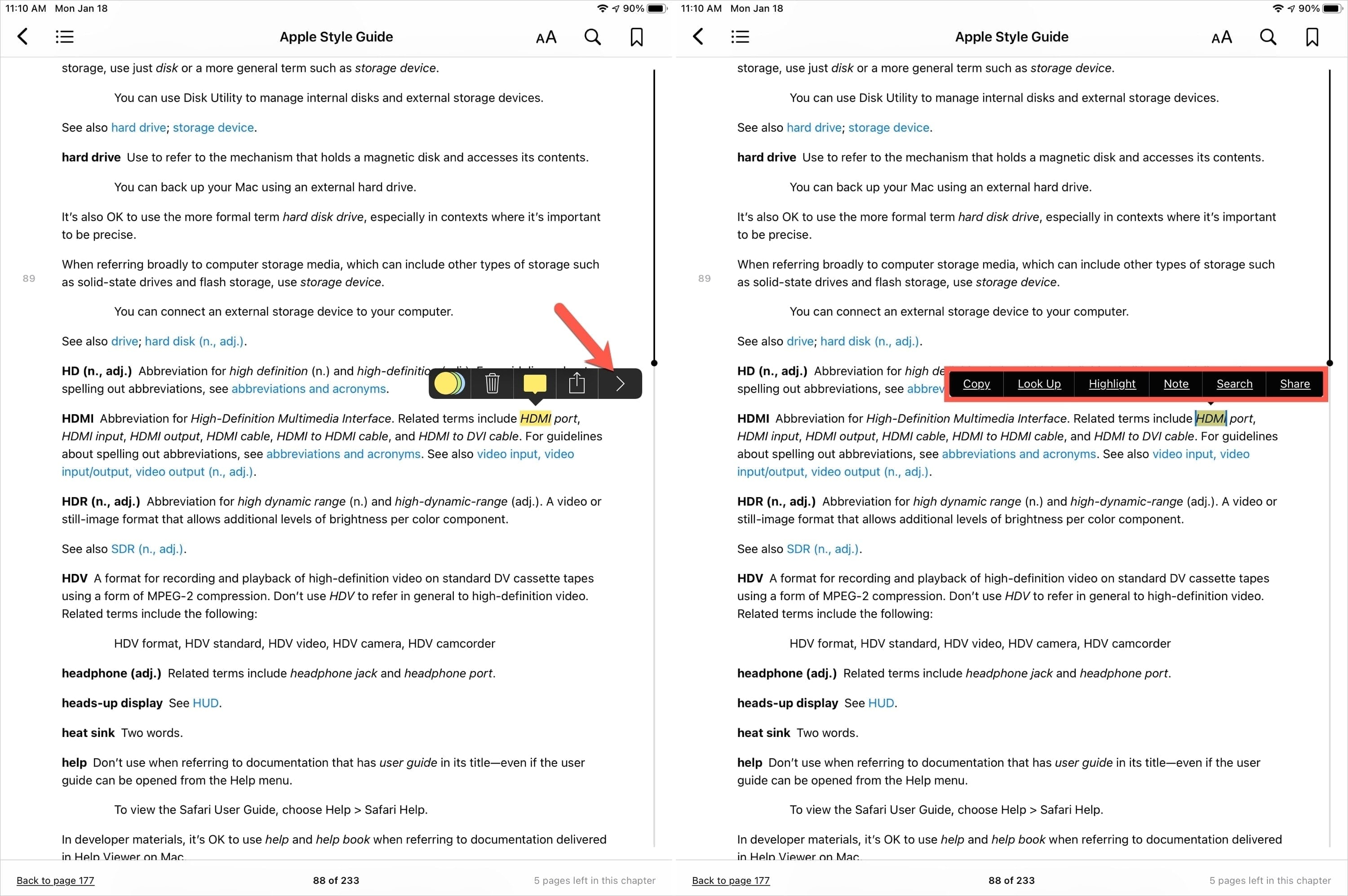 Expand the Toolbar in Books with Apple Pencil