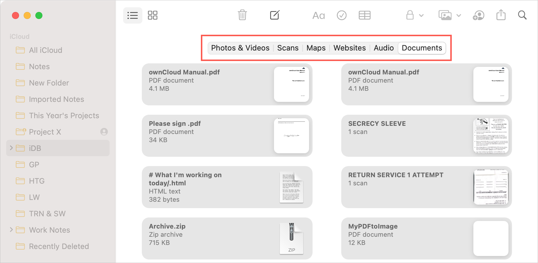 Use the Attachments Browser in Notes