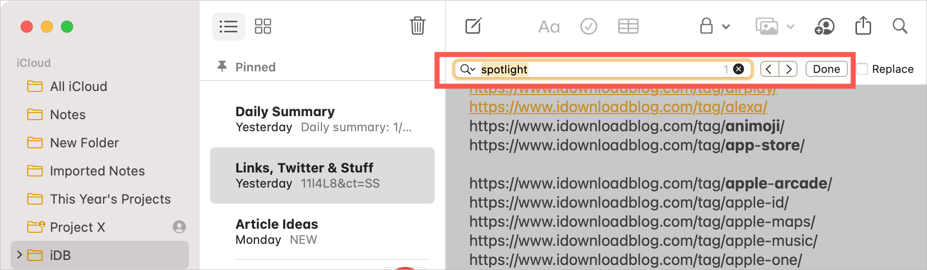 Use Search Within a Note in Notes