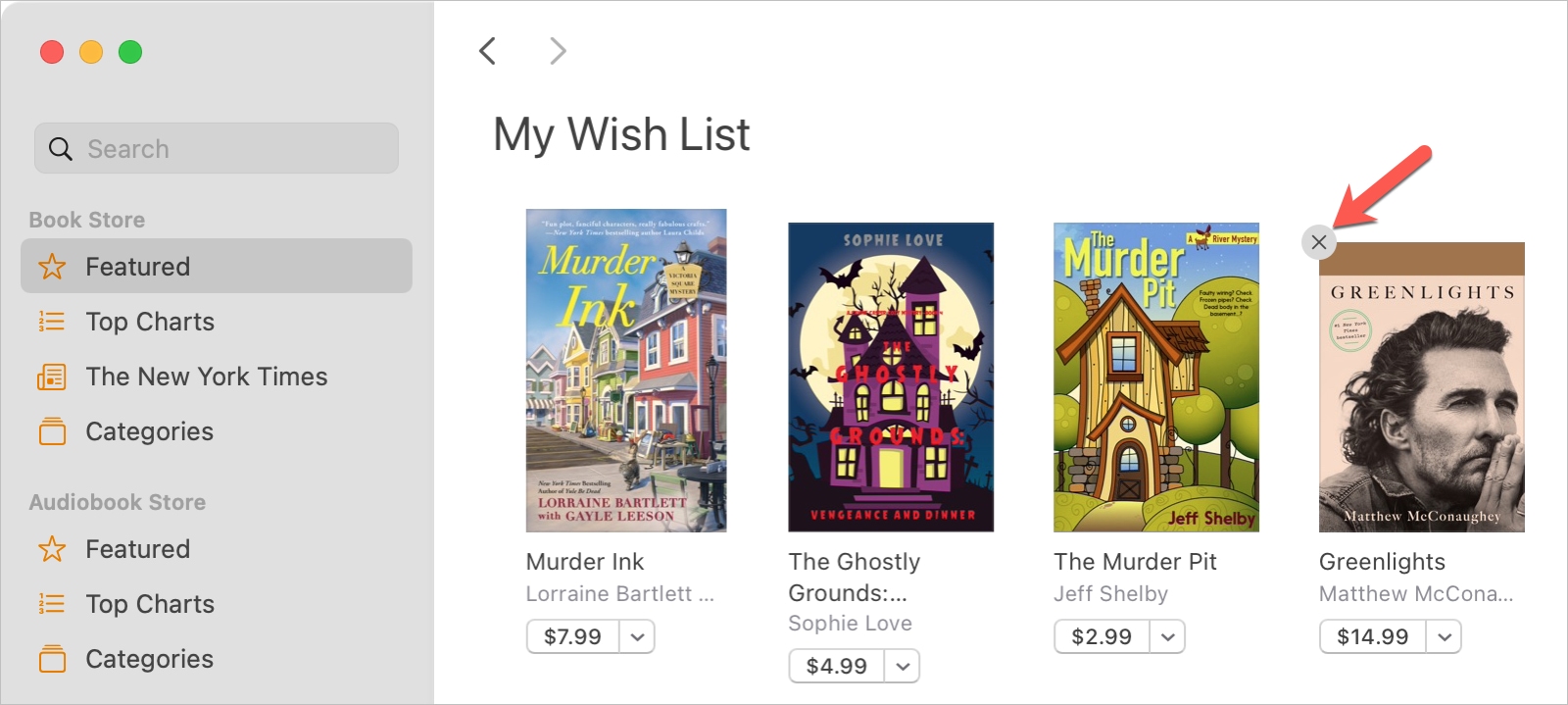 Books on Mac Remove from Wish List