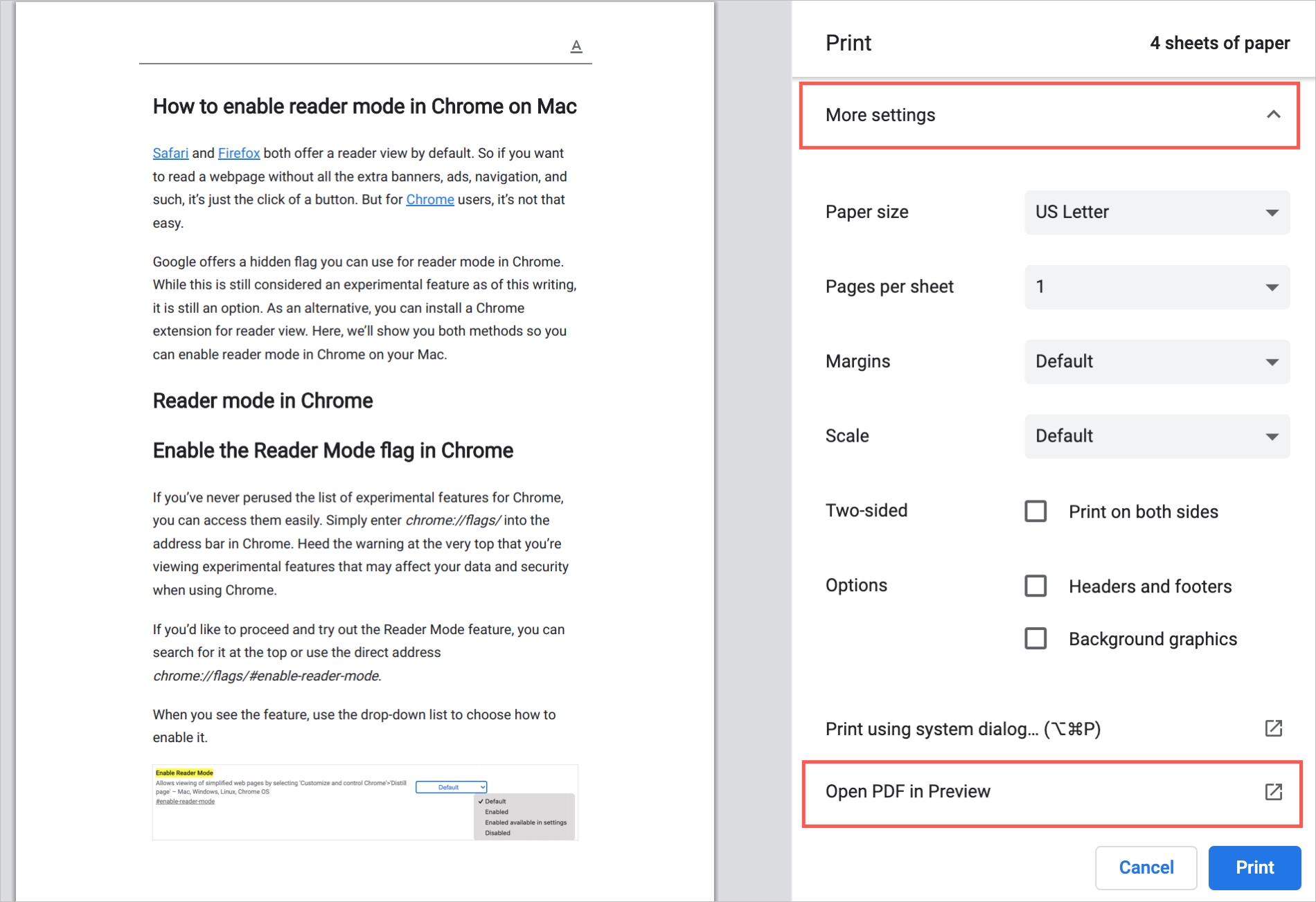Chrome Print Open in Preview