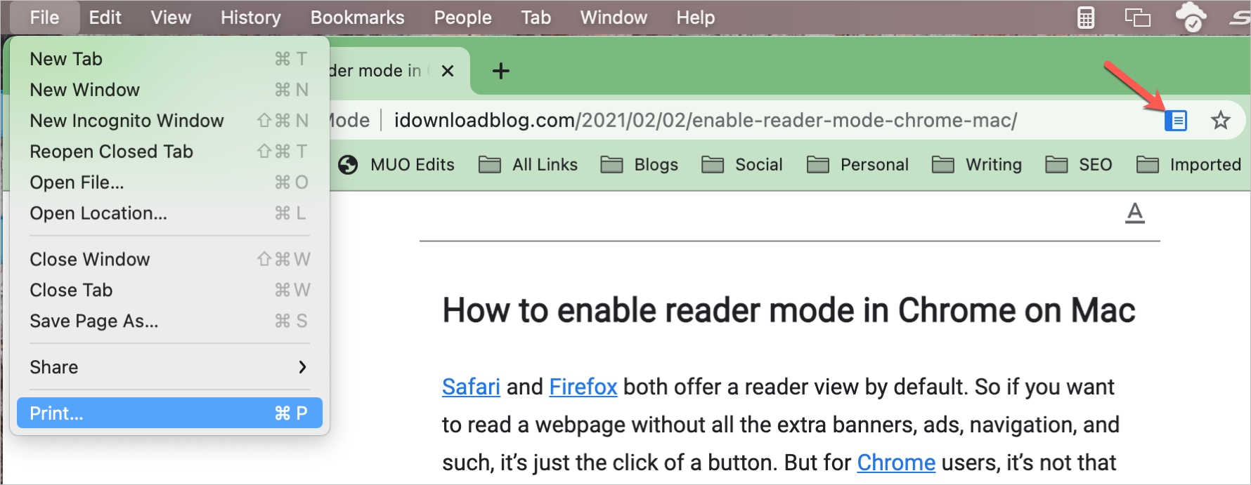 Chrome Reader Mode and Print